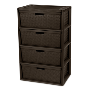 Tour de rangement en plastique à 4 tiroirs avec bacs décoratifs amovibles, montage facile sans outils, marron - Product Image 2