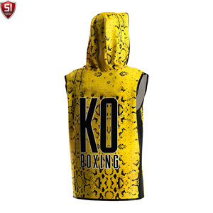 Wholesale Sleeveless <b>Hooded</b> Boxing <b>Robe</b> for Men Gym Training MMA Muscle Fit XL Custom Logo Sportswear Polyester Cotton - Product Image 6