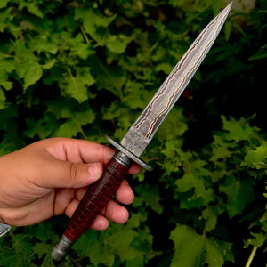 Nuevo Cuchillo de Caza Medieval de Acero de Damasco de Cobre de Doble Línea Forjado a Mano de Alta Dureza con Patrón de Gota de Lluvia, Hoja de 7 Pulgadas, Ambidiestro - Product Image 5