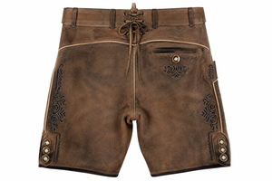 Shorts Lederhosen traditionnels allemands pour hommes en cuir véritable brodé, style moderne et léger en daim - Product Image 2