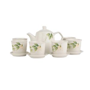 Juego de Tetera de Cerámica de 680 ml con 6 Tazas y Platos, Diseño de Hojas, Juego de Té de Porcelana para Hotel, Regalo, Hogar - Product Image 2
