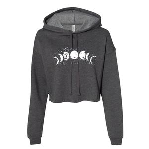 Sudadera Corta con Capucha para Mujer, con Estampado de Fase Lunar, Gris Oscuro, Informal, de Manga Larga, Tejida, con Logotipo Frontal, Estilo Otoñal - Product Image 1