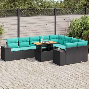 Juego de Sofás de Patio de 10 Piezas en Poliratán Negro con Cojines, Elegante Colección de Muebles para Exteriores - Product Image 1