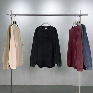 Oversized <b>Men's</b> Cotton Knitted <b>Henley</b> Pullover Long Sleeve Solid Color Casual <b>Top</b> Button Up Collar Autumn Wear - Product Image 4