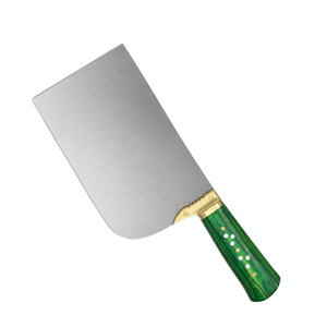 Couteau à viande robuste PK-DR, lame large argentée, manche en bois vert, poignée rivetée avec embout doré, couteau de boucher pour hacher la viande - Product Image 1