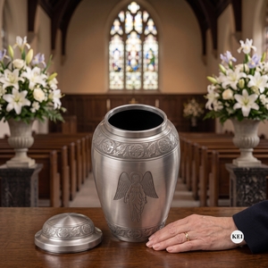 Elegant Large Engraved Aluminum Angel Design Customizable Cremation Urn Keepsake Human Ashes | Premium Memorial Funeral Urn - Product Image 6