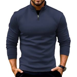 POLO de manga larga para hombre, cuello con cremallera, Top de moda, Color sólido, suéter negro, sudaderas con capucha, ropa para hombre - Product Image 3
