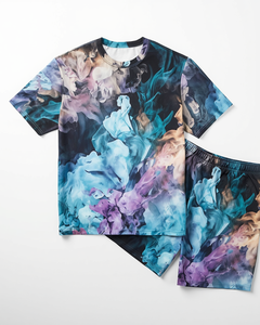 Conjunto de Camiseta de Manga Corta y Pantalones Cortos con Estampado Gráfico Abstracto de Humo para Hombre, Ropa con Sublimación Completa - Product Image 3
