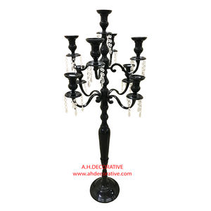 Candelabros 5 velas con gota colgante de cristal nuevo diseño Metal hecho a mano cristal colgante centro de mesa boda candelabro hecho a mano - Product Image 3