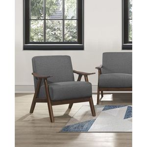 Poltrona Moderna da Soggiorno in Tessuto Grigio con Finitura in Legno di Noce, Cuscino per Schienale e Seduta, Arredamento per la Casa - Product Image 2