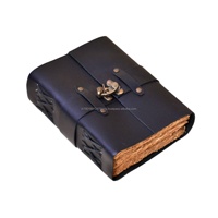 Journal intime en cuir noir véritable indien avec reliure à coudre et fermoir en C en laiton