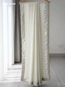 Collection Premium : Dernier modèle de sari en mousseline de soie avec bordure décorative, ensemble de chemisier de créateur, bleu, Needle Exports Bollywood - Product Image 3