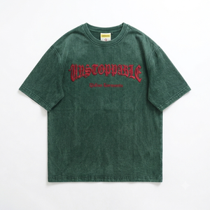 เสื้อยืดโอเวอร์ไซส์ผู้ชายคุณภาพสูง ผ้าคอตตอนหนา คอกลม ทรงหลวม สไตล์สตรีทแวร์ ใส่สบาย พิมพ์โลโก้ตามสั่ง แฟชั่น - Product Image 1