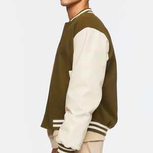 Men's Varsity Jacket Olive Cream Embroidered Casual Style Baseball college jacket Bomber Coat Autumn Casual Outerwear for <b>boys</b> - Product Image 5