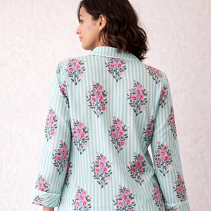 Women's Luxury Premium Pure Cotton Floral Printed Pajama Set <b>Long</b>-Sleeve Button-Down Collared Shirt <b>Matching</b> Summer Autumn - Product Image 1