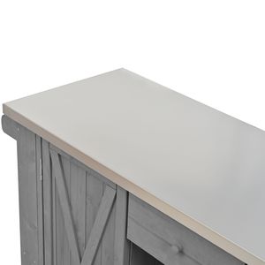 Isla de Cocina para Exteriores con Superficie de Acero Inoxidable, Madera de Abeto, Amplio Espacio de Almacenamiento, Porta Toallas, Especieros, Porta Botellas, Muebles para Patio - Product Image 1