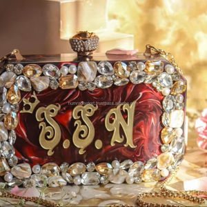 Pochette de soirée de luxe en résine pour femmes de l'Inde Collection de mariée Pochettes en marbre pour les fêtes Mariages Mode Style décontracté - Product Image 1