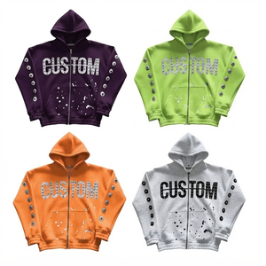 Sudadera con Cremallera de Felpa Francesa Teñida Lisa, de Alta Calidad, con Bordado Personalizado, Estampado Puff, Transpirable, Ecológica, para Invierno, Talla Grande - Product Image 1