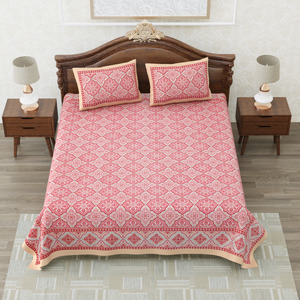 Sábanas de Algodón King Size Heritage, Color Rojo Jaipuri, Estampado a Mano, con Fundas de Almohada, para Hogar y Hotel - Product Image 1