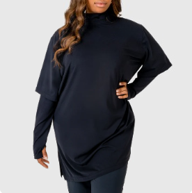 Hauts d'entraînement modestes pour femmes grandes tailles en polyester biologique et élasthanne respirant à col montant pour le yoga, la gym et les activités sportives - Product Image 2