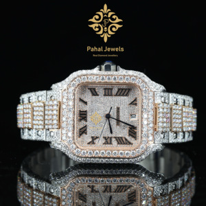 นาฬิกาเพชรหรู Pahal Jewels ทรงสี่เหลี่ยมผืนผ้า สายสแตนเลส สตีล อะนาล็อก ควอตซ์ 34 มม. แฟชั่นสำหรับทุกเพศ - Product Image 1