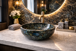 Labradorite Stone Vessel Sink Round Natural Gemstone Wash <b>Basin</b> Manufacturer Supplier Wholesale Export Bathroom <b>Basin</b> - Product Image 3