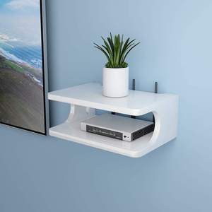 Estante de pared de madera con caja superior integrada |   Soporte para TV Box para el Hogar |   Soporte de pared elegante para router Wi-Fi y mueble de TV (blanco) - Product Image 1