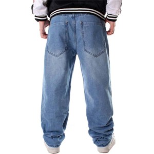 Jean droit délavé bleu clair pour homme, coupe droite, taille mi-haute, style hip-hop, décontracté, en denim de coton, idéal pour le printemps - Product Image 4