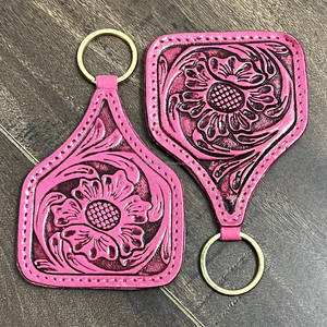 Porte-clés en cuir véritable de qualité supérieure, gravé de motifs floraux, style western, porte-clés en cuir véritable, porte-clés personnalisé fait à la main - Product Image 3