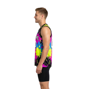 Ensemble uniforme de basketball pour homme, comprenant un maillot à motif éclaboussures et un short uni ajusté, col en V, sans manches, respirant, avec nom d'équipe et numéros de joueur - Product Image 5