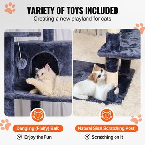 68.5\" Indoor <b>Cat</b> <b>Tree</b> with 2 Condos Sisal <b>Scratching</b> Post Hammock Top Perch Jumping Platforms for Large <b>Cats</b> - Product Image 4
