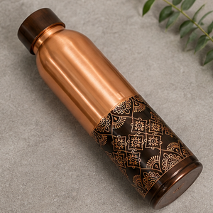 Bouteille d'eau en cuivre pur bicolore, imprimée mandala, artisanale, pour la maison, les voyages et les fêtes - Product Image 1