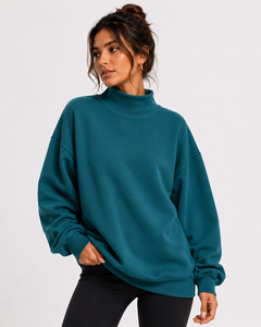 Sudadera Oversize de Cuello Alto para Mujer EASE WEAR FACTORY, Estilo Urbano, 100% Algodón Felpa 380g, Secado Rápido, Transpirable, Resistente al Viento - Product Image 1