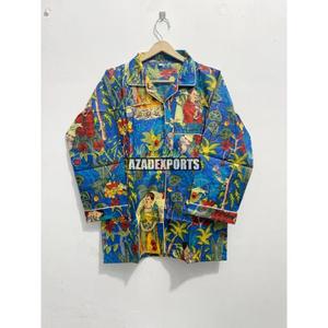 Ensemble de pyjama pour femmes en coton biologique 100% imprimé floral, manches longues, col rabattu, taille élastique, vêtements de nuit respirants - Product Image 4