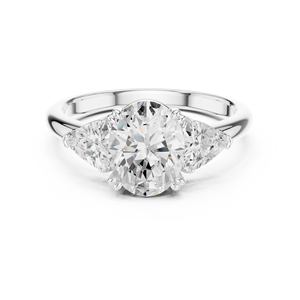 Bague de fiançailles et de mariage solitaire pour femme en or, avec pierres latérales incurvées en forme de triligne et serti en grappe de pierres ovales, modèle à griffes moulées - Product Image 2