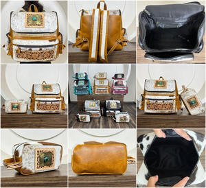 2025 Wholesale Genuine Cowhide <b>Tooled</b> <b>Leather</b> Multi-functional 2-Piece Matching Set Travel Backpack Bag & Toiletry Bag for Women - Product Image 3