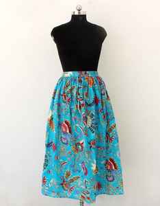 Falda estampada 100% algodón para mujer, falda estampada con efecto arrugado, cintura elástica y cierre con cordón. - Product Image 1