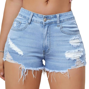 Shorts en jean vintage taille haute pour femme, coupe droite, personnalisables, en coton respirant, pour l'été, fournisseur OEM, nouveau design - Product Image 1