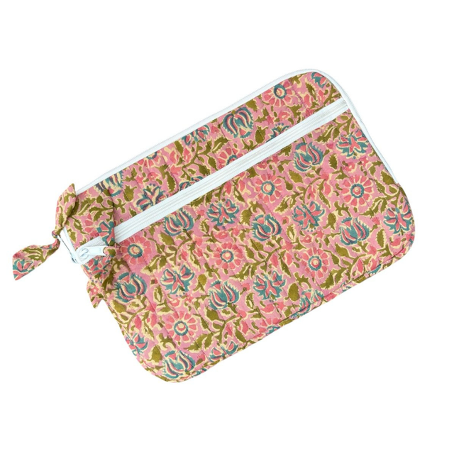 Floral Printed Handmade Quilted Laptop Sleeve Cotton Jaipur Artisan Block Print Zippered Lightweight Durable Machine Washable