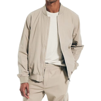Blouson bomber beige pour homme, léger, fermeture éclair intégrale, col montant, coupe-vent, veste décontractée pour le printemps