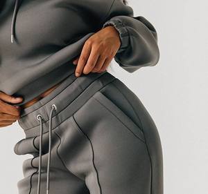 Custom Logo Casual Jogging Women Suit Blank Oversized Cropped Hoodie and Wide Leg Flare Jogger Sweat Pant 2 Piece Women <b>Set</b> - Product Image 5