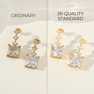 JR Wholesale - Aretes Colgantes Cuadrados Clásicos de Acero Inoxidable Chapados en Oro de 18K con Circonita para Mujer, Ideales para Bodas - Product Image 3