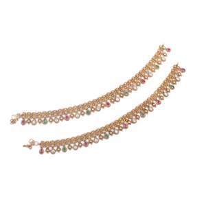 Meenakshi Antique Copper Anklet Bracelet with Diamond Crystal Inlay for Wedding Beach - Product Image 4