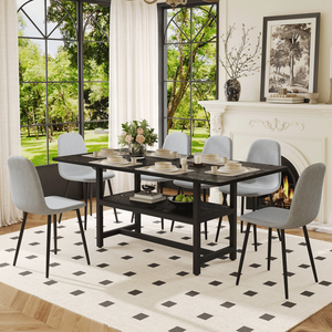 Tavolo da Pranzo Nero con Finitura Venata 71*35.4 Pollici con Vano Portaoggetti e Coppia di Sedie, Gambe Comode - Set Tavolo e Sedie per Sala da Pranzo - Product Image 2