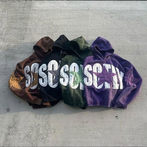 Distressed <b>Embroidery</b> Patch Men's Sweatsuit Zip up Hoodie Flared Pants Tracksuit Unisex Acid Washed Sweatpants and Hoodie <b>Set</b> - Product Image 6