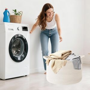 65L Large Woven Cotton Rope Nursery <b>Basket</b>, Laundry <b>Basket</b> Laundry Hamper with Handles,Blanket <b>Basket</b> <b>Storage</b> Bin for Toys - Product Image 1