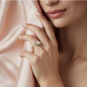 Anillo de Compromiso Minimalista Ovalado con Moissanita, Plata de Ley Chapada en Oro, Anillo de Boda con Engaste de Garras - Product Image 3