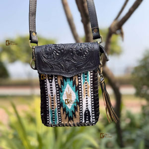 Téléphone sac à main sac à main en cuir véritable Jacquard usiné à la main sculpture sac à bandoulière petite taille sacs bracelet aztèque selle pochette sac à bandoulière - Product Image 1