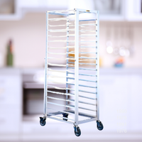 Chariot de boulangerie commercial Atlas Star en alliage d'aluminium anodisé, 18 étagères, 675x435mm, supports amovibles, argent, 89mm de hauteur par étage