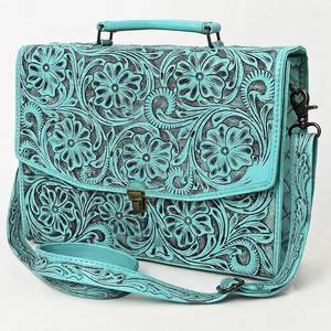 Sac pour ordinateur portable et porte-documents en cuir véritable fait main, gravé à la main avec des motifs floraux - Product Image 3